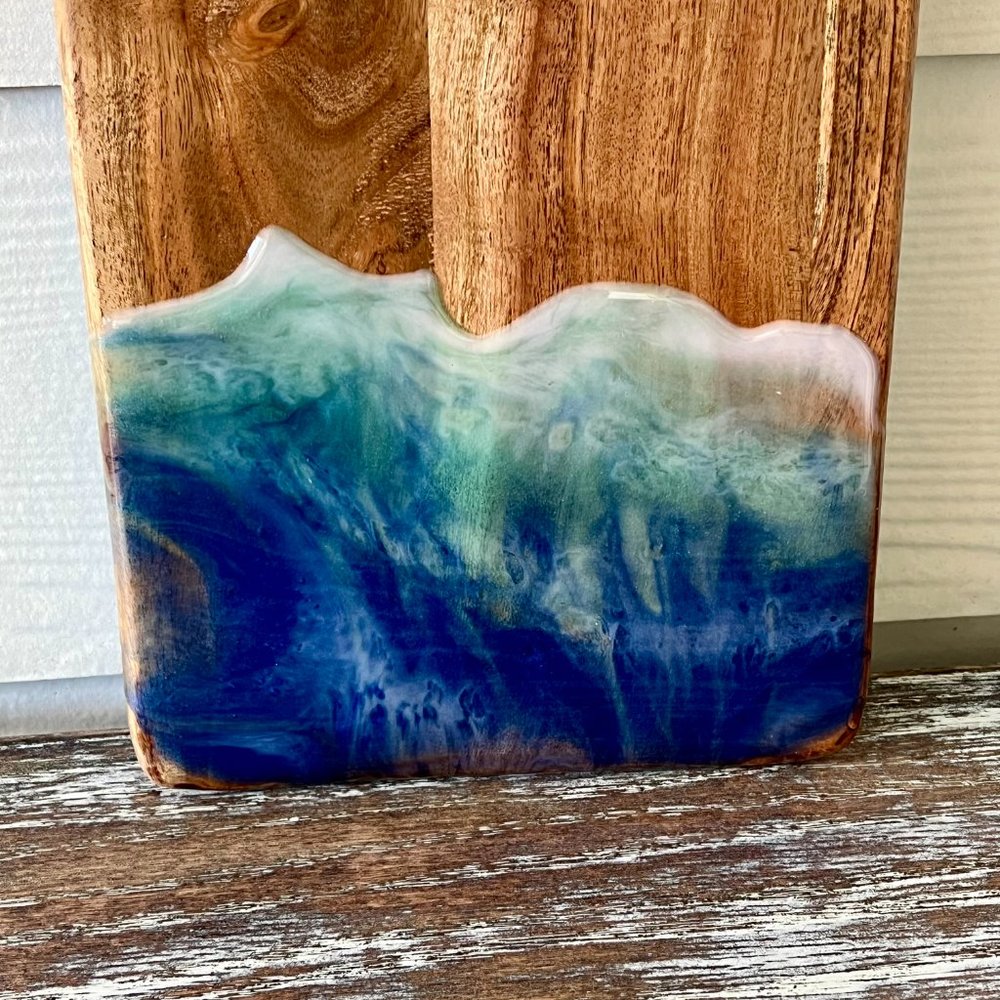Ocean Waves Resin Wooden Cutting Board Charcuterie Board Cheeseboard Beach House - Picture 4 of 5